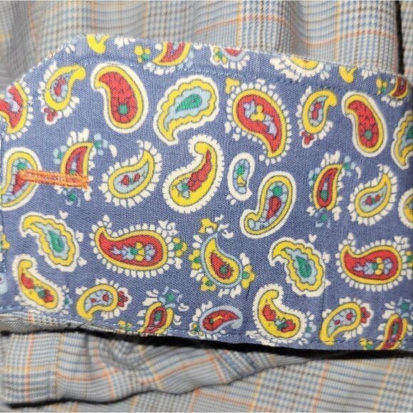 alan flusser BLUE plaid button down shirt paisley cuffs XL - Picture 2 of 10